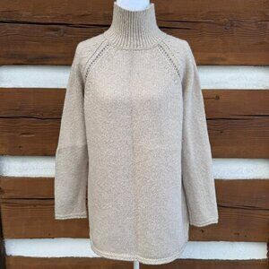 Pure J JILL Oatmeal Mock Neck Sweater. Chunky, Cotton Wool Blend, Pullover, Beig